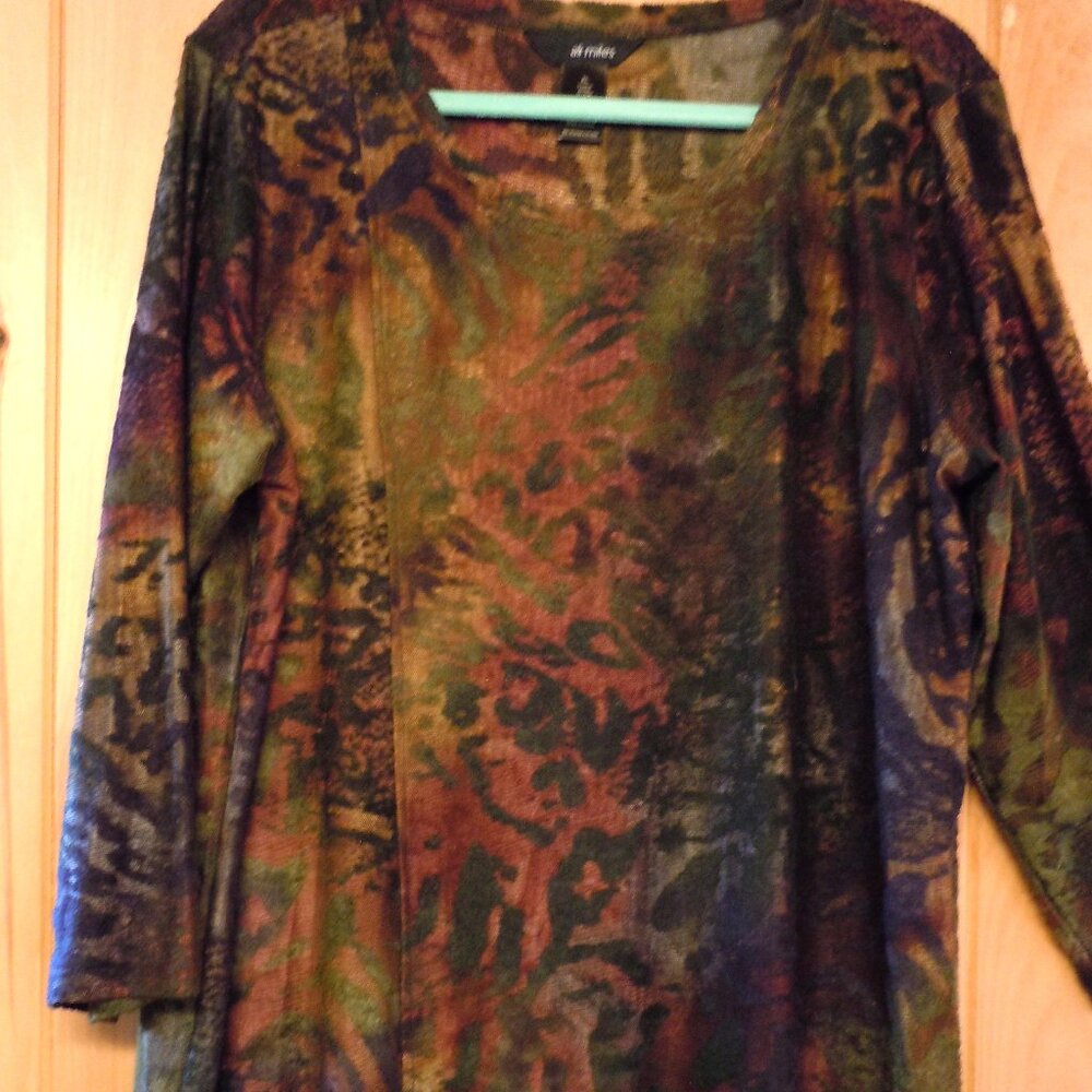 Ali Miles Women's Knit Beautiful FALL Colors Tunic Asymmetrical Hem Burnout XL